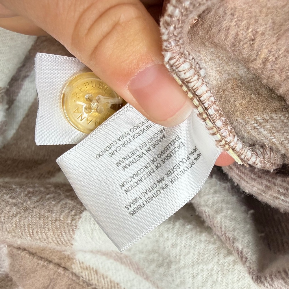 Banana Republic Tan Cream Plaid Oversized Flannel Shirt Jacket Shacket Mens M - Picture 9 of 11